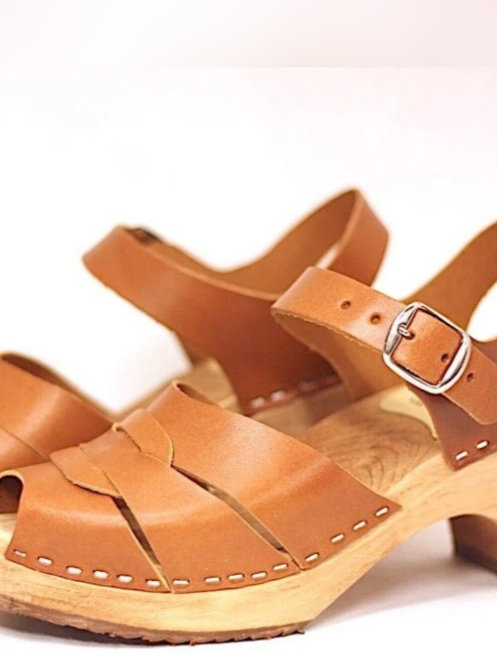 Lotta's 38/7.5 Women's Tan Leather Slingback Clog Sandals - Picture 1 of 10